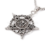 Alloy Star with Skull Pendant Necklace with 201 Stainless Steel Chains for Men Women, Antique Silver & Stainless Steel Color, 23.62 inch(60cm)(NJEW-E016-14AS)