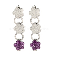 304 Stainless Steel Enamel Stud Earrings, for Women, Flower, Stainless Steel Color, Purple, 40.5x9mm(EJEW-S229-14P-02)