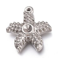 304 Stainless Steel Pendants Rhinestone Settings, Starfish Shape, Stainless Steel Color, 22x21x5mm, Hole: 1.2mm, Fit for 3mm Rhinestone(X-STAS-H113-01P)