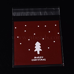 Rectangle OPP Cellophane Bags for Christmas, with Tree Pattern, Dark Red, 13x9.9cm, Unilateral Thickness: 0.035mm, Inner Measure: 9.9x9.9cm, about 95~100pcs/bag(OPC-L001-35A)