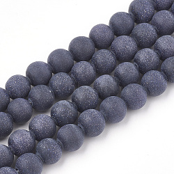 Synthetic Blue Goldstone Beads Strands, Frosted, Round, 10mm, Hole: 1.2mm, about 37~40pcs/strand, 14.9~15.1 inch(38~38.5cm)(G-T106-009A)