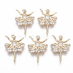 Glass Pendants, with Brass Micro Pave Cubic Zirconia Findings, Faceted, Ballet Dancer, Light Gold, Clear, 21.5x15x4.5mm, Hole: 1mm(X-GLAA-T021-20C)