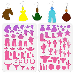 2Pcs 2 Style PET Plastic Earring Handwork Template, Card Leather Cutting Stencils, Cactus, 29.7x21cm, 1pc/style(DIY-WH0571-008)