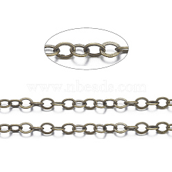 Brass Flat Oval Cable Chains, Unwelded, with Spool, Cadmium Free & Nickel Free & Lead Free, Antique Bronze, 3.5x3x0.5mm, about 32.8 Feet(10m)/roll(X-CHC025Y-AB)