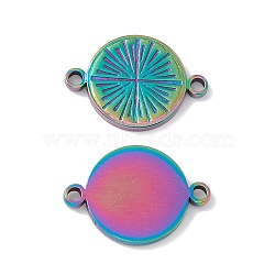 Ion Plating(IP) 304 Stainless Steel Connector Charms, Flat Round Links, Rainbow Color, 15x21.5x2mm, Hole: 1.8mm(STAS-G278-15M)