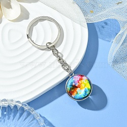 Round Glass Beads Keychain, with Iron Findings, Colorful, 7.6cm(KEYC-YW00066-01)