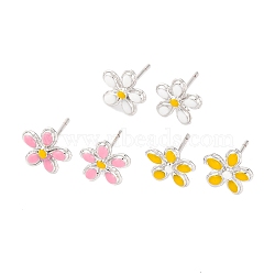 Rack Plating Flower Brass Stud Earrings, with Enamel, Long-Lasting Plated, Lead Free & Cadmium Free, Platinum, Mixed Color, 10x10mm(EJEW-H016-42P)