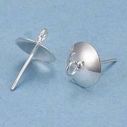 Brass Cup Pearl Peg Bails Pin Pendants, for Half Drilled Beads, Silver, 16x10x1mm, Hole: 2mm, Pin: 0.6mm(KK-K072-S)