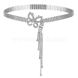 Iron Glass Rhinestone Cup Chain Belt with Brass Butterfly Buckle, Sparkling Waist Belt for Shirt Dress Decoration, Gray, 44-1/8 inch(112cm)(AJEW-WH0505-81)