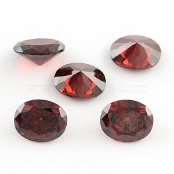 Oval Shaped Cubic Zirconia Pointed Back Cabochons, Faceted, Dark Red, 7x5mm(ZIRC-R010-7x5-03)