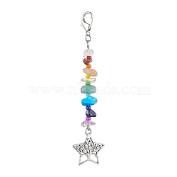 Tree of Life Tibetan Style Alloy Pendant Decorations, with Natural Gemstone Chip Beads and Lobster Claw Clasps, Star, 94mm, Pendants: 77x21mm(HJEW-JM01667-03)