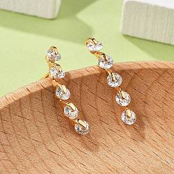 Stick Brass Micro Pave Cubic Zirconia Stud Earrings for Women, Cadmium Free & Lead Free, Long-Lasting Plated, Rack Plating, Golden, Clear, 22x4mm(EJEW-G428-19G-02)