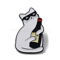 Drunk Cat Shape Alloy Enamel Brooch Pins, for Backpack, Clothes, White, 30x18.5x1.5mm(JEWB-R021-08D)