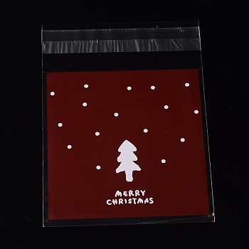 Rectangle OPP Cellophane Bags for Christmas, with Tree Pattern, Dark Red, 13x9.9cm, Unilateral Thickness: 0.035mm, Inner Measure: 9.9x9.9cm, about 95~100pcs/bag