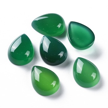Natural Green Onyx Agate Cabochons, Teardrop, Dyed & Heated, 16x12x6mm