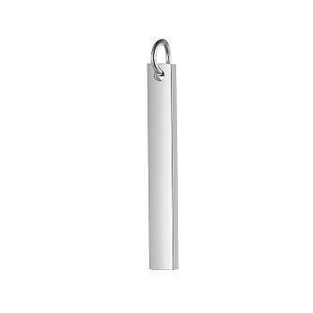 Anti-Tarnish 304 Stainless Steel Pendants, with Jump Ring, Manual Polishing, Rectangle Charm, Stamping Blank Tag, Stainless Steel Color, 20x3x1.5mm, Hole: 3mm