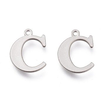 304 Stainless Steel Charms, Laser Cut, Alphabet, Stainless Steel Color, Letter.C, 12.5x9.5x0.8mm, Hole: 1mm