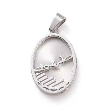 304 Stainless Steel Pendants, Oval, Stainless Steel Color, 34x22x3mm, Hole: 5x7mm