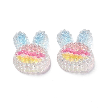 Transparent Epoxy Resin Decoden Cabochons, with Paillettes, Rabbit, Colorful, 20.5x17x9.5mm