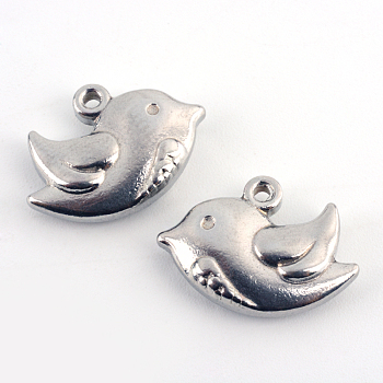 201 Stainless Steel Pigeon Charms, Stainless Steel Color, 12x17x4mm, Hole: 1.5mm
