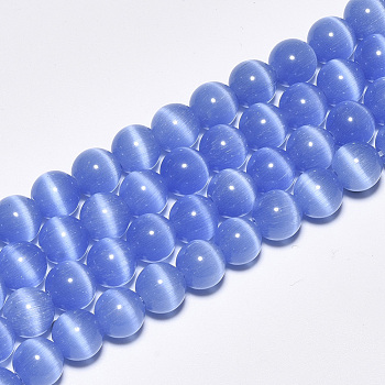 Cat Eye Beads Strands, Round, Cornflower Blue, 10mm, Hole: 1.5mm, about 40pcs/strand, 15.5 inch