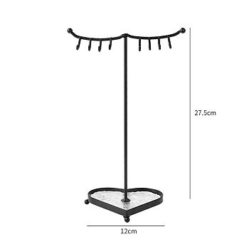Acrylic Tray & Iron Necklace Display Stands, Necklace Storage, Heart, Black, 12x27.5cm