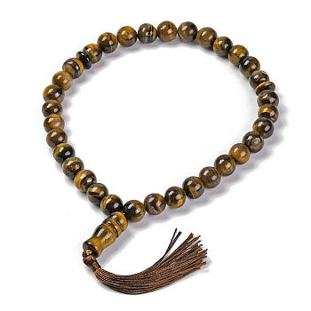 Natural Tiger Eye Beads Stretch Bracelets, with Tassels, 15-3/8 inch(39cm)