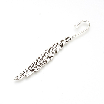 Tibetan Style Alloy Bookmarks, Feather, Cadmium Free & Lead Free, Antique Silver, 115x14.5x3mm, Hole: 2.5mm, about 95pcs/1000g