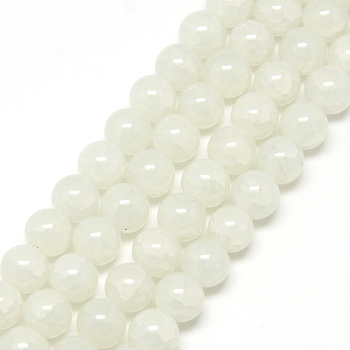 Baking Painted Crackle Glass Beads Strands, Round, Creamy White,6mm, Hole: 1.3~1.6mm, about 133pcs/strand, 31.4 inch