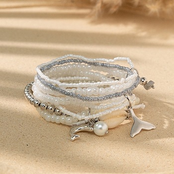 Bohemian Glass Beaded Stretch Bracelet Sets, Summer Beach Stackable Charm Bracelets for Women