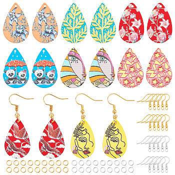 NBEADS DIY Iron Dangle Earring Making Kits, with Teardrop with Pattern Iron Pendants, Jump Rings and Earring Hooks, Mixed Color, 152pcs/box
