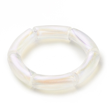 Acrylic Curved Tube Chunky Stretch Bracelet for Women, Clear, Beads: 35x11.5x14.5mm, Inner Diameter: 2 inch(5.1cm)