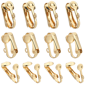40Pcs 304 Stainless Steel Clip-on Earrings Findings, with Loops, for Non-pierced Ears, Real 18K Gold Plated, 16x12x7.5mm, Hole: 1.8mm