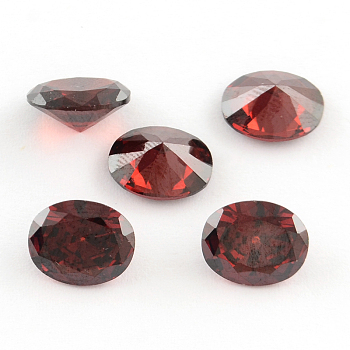 Oval Shaped Cubic Zirconia Pointed Back Cabochons, Faceted, Dark Red, 7x5mm