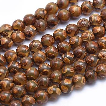 Tibetan Dzi Agate Beads, Etched Line Natural Agate Beads, Dyed, Round, 8mm, Hole: 1mm, about 48pcs/strand, 14.7 inch(37.5cm)