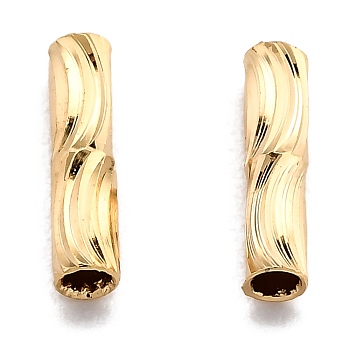 Corrugated Brass Tube Beads, Long-Lasting Plated, Real 24K Gold Plated, 8x2mm, Hole: 1.2mm