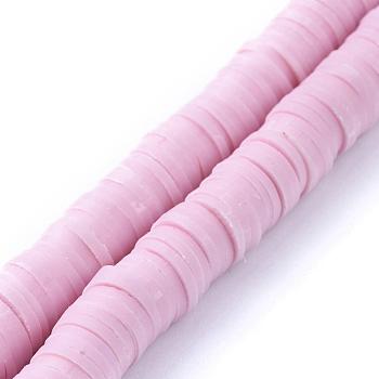 Handmade Polymer Clay Heishi Beads, Disc/Flat Round, Pearl Pink, 8x0.5~1mm, Hole: 2mm, about 380~400pcs/strand, 17.7 inch