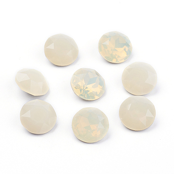 Pointed Back & Back Plated K9 Glass Rhinestone Cabochons, Grade A, Faceted, Flat Round, Sand Opal, 8x4.5mm