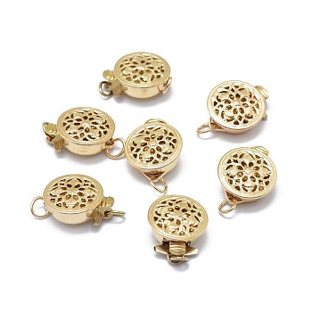 Yellow Gold Filled Filigree Box Clasps, 1/20 14K Gold Filled, Cadmium Free & Nickel Free & Lead Free, Flat Round, 9x4.5mm, Hole: 1.5mm