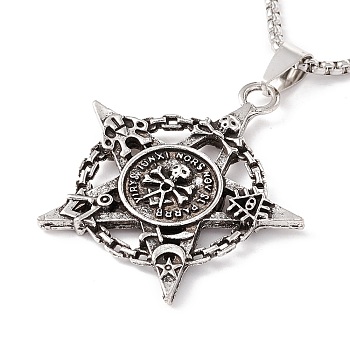 Alloy Star with Skull Pendant Necklace with 201 Stainless Steel Chains for Men Women, Antique Silver & Stainless Steel Color, 23.62 inch(60cm)