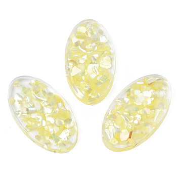 Transparent Acrylic Cabochons, with Shell, Oval, Yellow, 44x25x5mm