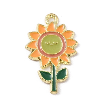 Golden Plated Alloy Enamel Pendants, Flower, 25x15x1mm, Hole: 1.5mm