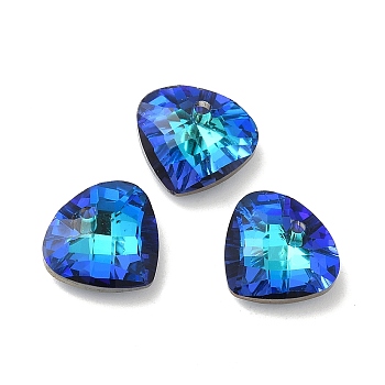 Electroplated Glass Pendants, Back Plated, Faceted, Teardrop Charms, Dark Blue, 12x13x5mm, Hole: 1.2mm