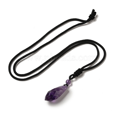 Cone Natural Amethyst Pendant Necklace with Nylon Rope for Women(G-H286-08B)-2