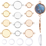 DIY Flat Round Link Making Kit, Including 304 Stainless Steel Cabochon Settings, Transparent Half Round Glass Cabochons, Mixed Color, Cabochon Settings: 24pcs/set(DIY-SC0018-10)