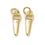 Brass Micro Pave Cubic Zirconia Pendants, Cutting Saw, Long-Lasting Plated, Rack Plating, Lead Free & Cadmium Free, Ion Plating(IP), with Jump Ring, Real 18K Gold Plated, 15.5x5.5x2.5mm(KK-H527-16G)