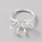 Brass Adjustable Ring Findings, Prong Ring Settings, 925 Sterling Silver Plated, US Size 6(16.5mm), Tray: 16x10.5mm(KK-WH20007-01A)