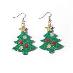 Christmas Iron Acrylic Dangle Earrings, Golden, Christmas Tree, 70x38mm(FS-WG00170-02)