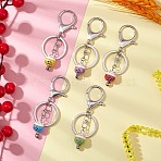Porcelain Keychain, with Alloy Split Key Rings, Lucky Cat, Mixed Color, 80mm, 5pcs/set(KEYC-JKC01043)