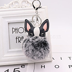 Imitation Rabbit Fur Furry Pom-Pom Keychain for Women, with Pu Leather Dog Pendant Keychain, Black, 16x8cm(PW-WG97950-16)